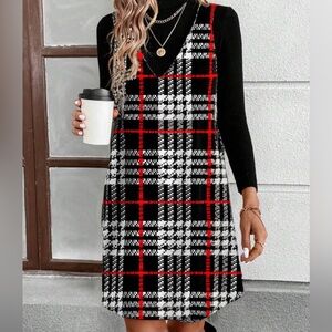 Black, Red & White Plaid Jumper Dress. Sz 14 New. Shein